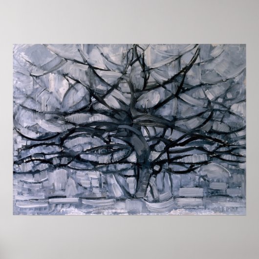 Poster Arbre gris de Mondrian (Devant)