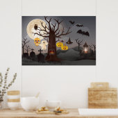 Poster Arbre Halloween Papercut, Fantômes, chauves-souris (Cuisine)