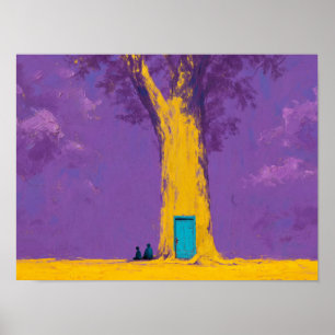 Poster Arbre Jaune Porte Turquoise Art Surréaliste
