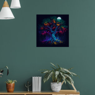 Poster Arbre lumineux numérique futuriste