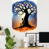 Poster Arbre magique des lumières avec silhouettes (Bureau à domicile)