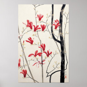 Poster Arbre Magnolia par Kobayashi Kokei, Nature Vintage