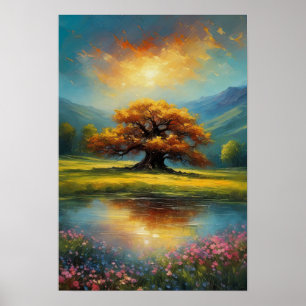 Poster Arbre majestueux en lumière du soir