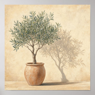 Poster Arbre Olive Chauffé en Pot - Botanique Carré - Art