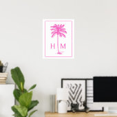 Poster Arbre Palmetto Rose et Blanc Monogramme (Bureau à domicile)