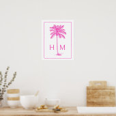 Poster Arbre Palmetto Rose et Blanc Monogramme (Cuisine)