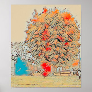 Poster Arbre peint en mosaïque de sable