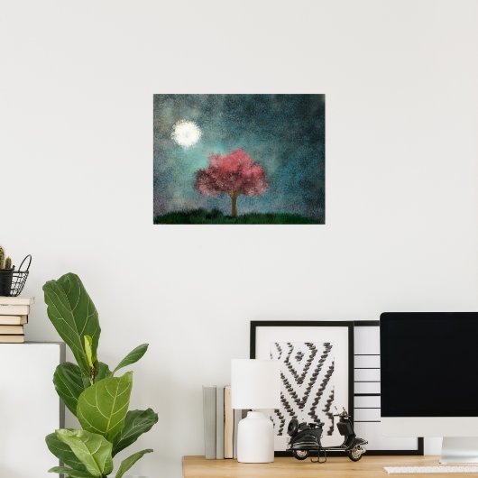 Poster arbre rose de lune de minuit (Bureau à domicile)