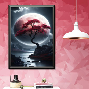 Poster Arbre rose de style japonais mystique