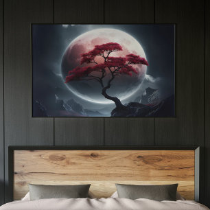Poster Arbre rose de style japonais mystique