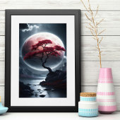 Poster Arbre rose de style japonais mystique