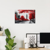 Poster Arbre rouge avec Big Ben (Bureau à domicile)