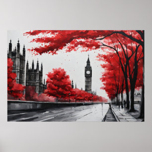 Poster Arbre rouge avec Big Ben