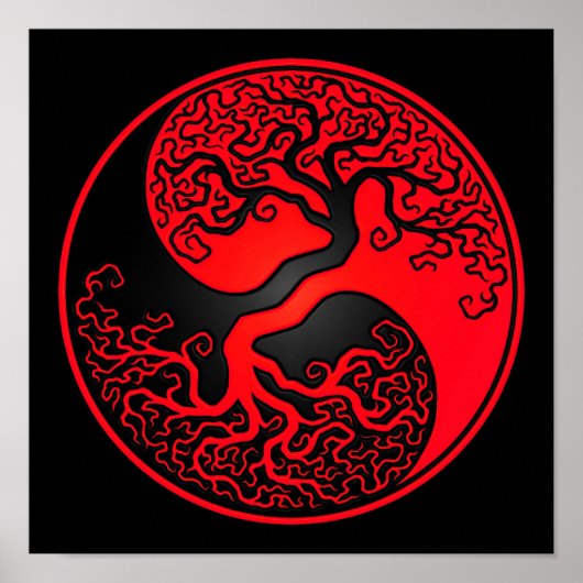 Poster Arbre rouge et noir de la vie Yin Yang (Devant)