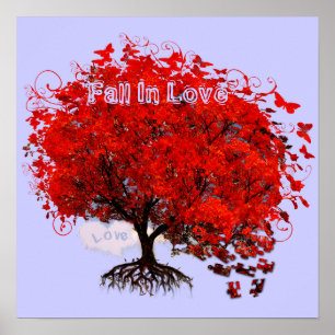 Poster Arbre rouge Tomber en amour Tourbillons Arbre
