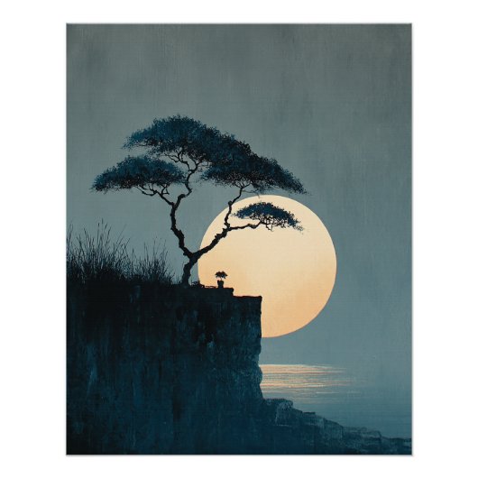 Poster Arbre Solitaire Cliff Mur Zen Art- Décor Minimalis (Devant)
