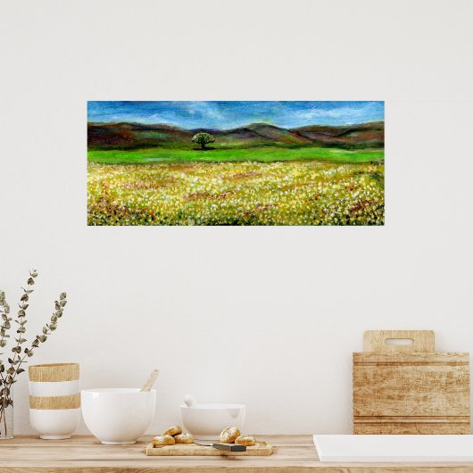 POSTER ARBRE SOLITAIRE DANS LE CHAMP DE FLEURS JAUNES, TO (Cuisine)