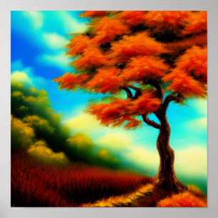 Poster Arbre solitaire par l'affiche de la forêt