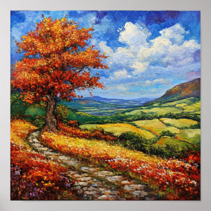 Poster 🌳 Arbre Solitaire Prairie Vide Paysage Sérénité