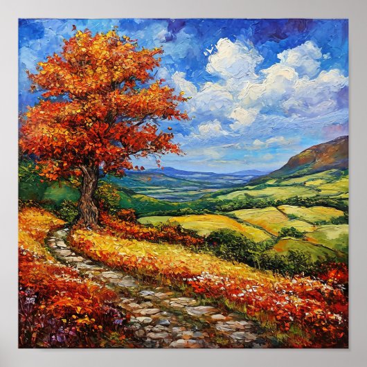 Poster 🌳 Arbre Solitaire Prairie Vide Paysage Sérénité (Devant)