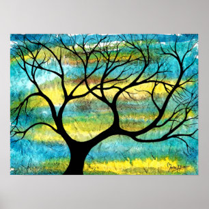 Poster Arbre sur Vellum avec Arrière - plan aquarelle