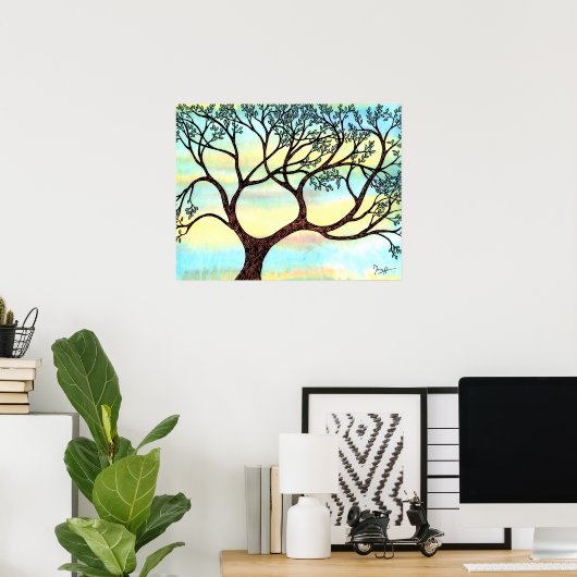Poster Arbre sur Vellum avec Arrière - plan aquarelle (Bureau à domicile)