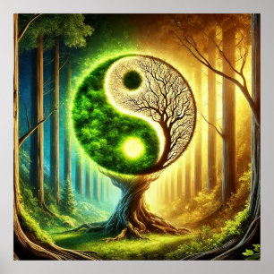 Poster Arbre Symbolique Avec Design Yin Yang