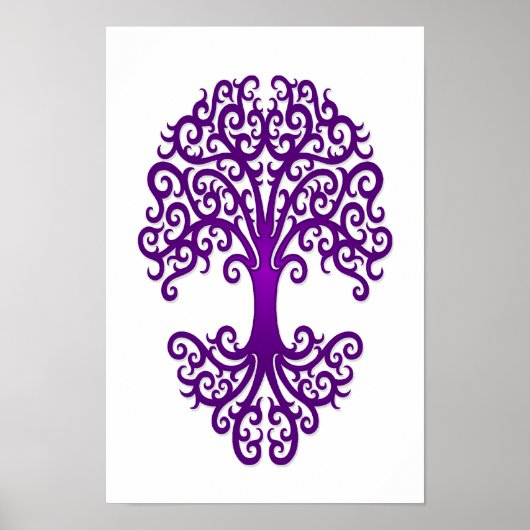 Poster Arbre tribal de vie violet sur blanc (Devant)