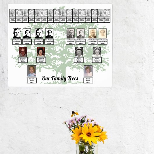 Poster Arbre vert clair tirant deux arbres familiaux