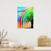 Poster Arbre vert sous arc-en-ciel (Cuisine)