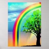 Poster Arbre vert sous arc-en-ciel (Devant)