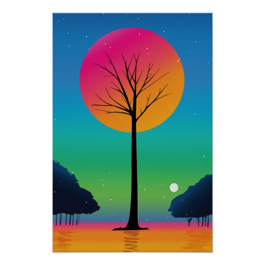 Poster Arbre vif sous un ciel arc-en-ciel cosmique (Devant)