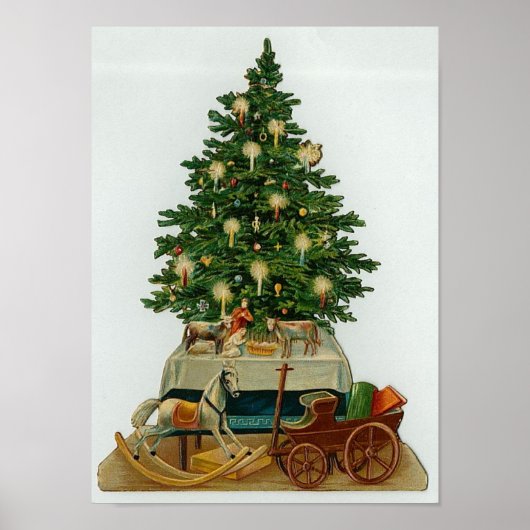 Poster Arbre vintage et Jouets en bois (Devant)