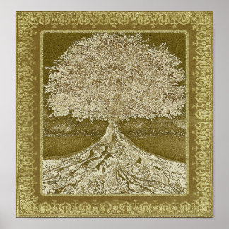 Poster Arbre Vintage vieil or dénudé