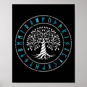 Poster Arbre Yggdrasil de la vie Runes Viking Mythologie