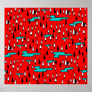 Poster Arbres à main levée : motif de Noël scandinave.