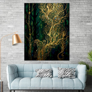Poster Arbres Abstraits Dorés Inspirés de Klimt