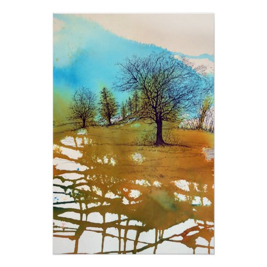 Poster Arbres Abstraits Peinture Paysage Art (Devant)