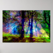 Poster Arbres arc-en-ciel colorés Forêt enchantée (Devant)