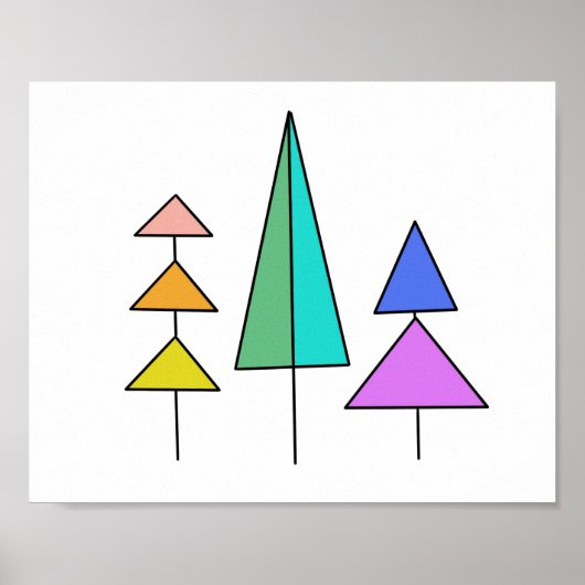Poster arbres arc-en-ciel géométriques numériques simples (Devant)