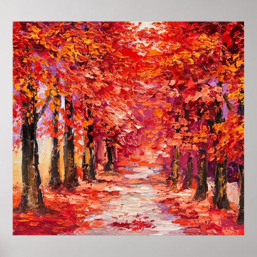 Poster Arbres d'automne colorés, peinture impressionniste (Devant)