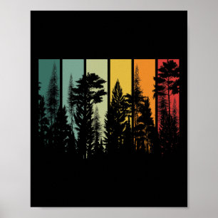 Poster Arbres de forêt vintage à l'extérieur Nature Rando