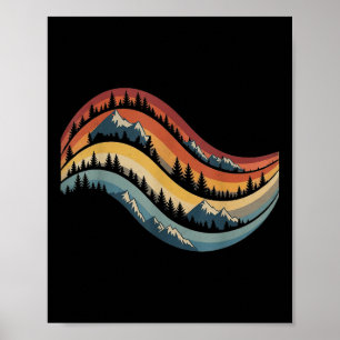 Poster Arbres de forêt vintage randonnée montagne extérie