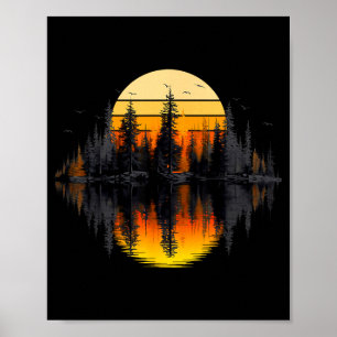 Poster Arbres de nature rétro reflet forêt coucher de sol