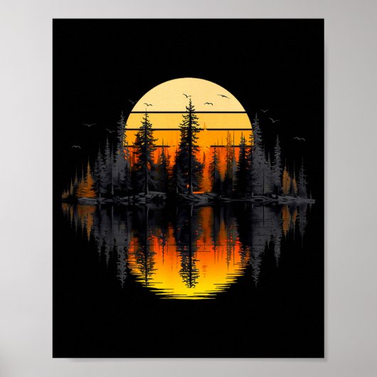 Poster Arbres de nature rétro reflet forêt coucher de sol (Devant)