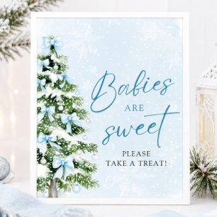 Poster Arbres de Noël aux Rubans Bleus Bébés Sont Mignons