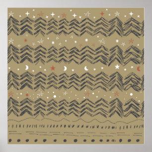 Poster Arbres de Noël, étoiles et flocons de neige en rou