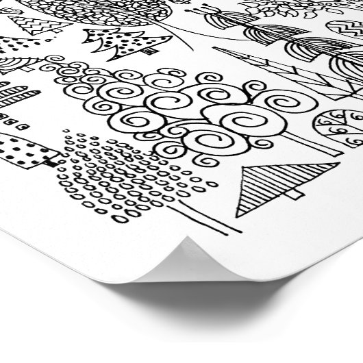 Poster Arbres dessin noir et blanc Imprimer (Coin)