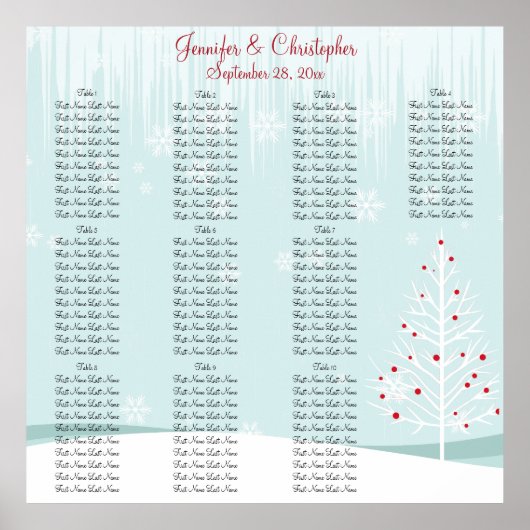 Poster Arbres d'hiver et flocons de neige Carte de siège  (Devant)