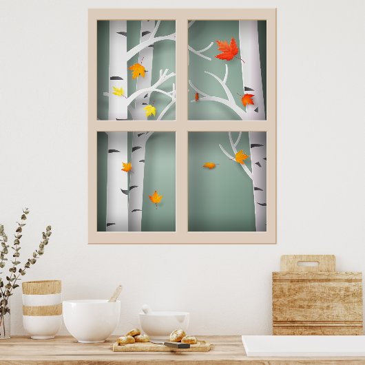 Poster Arbres en peuplier dans la fenêtre d'automne (Cuisine)